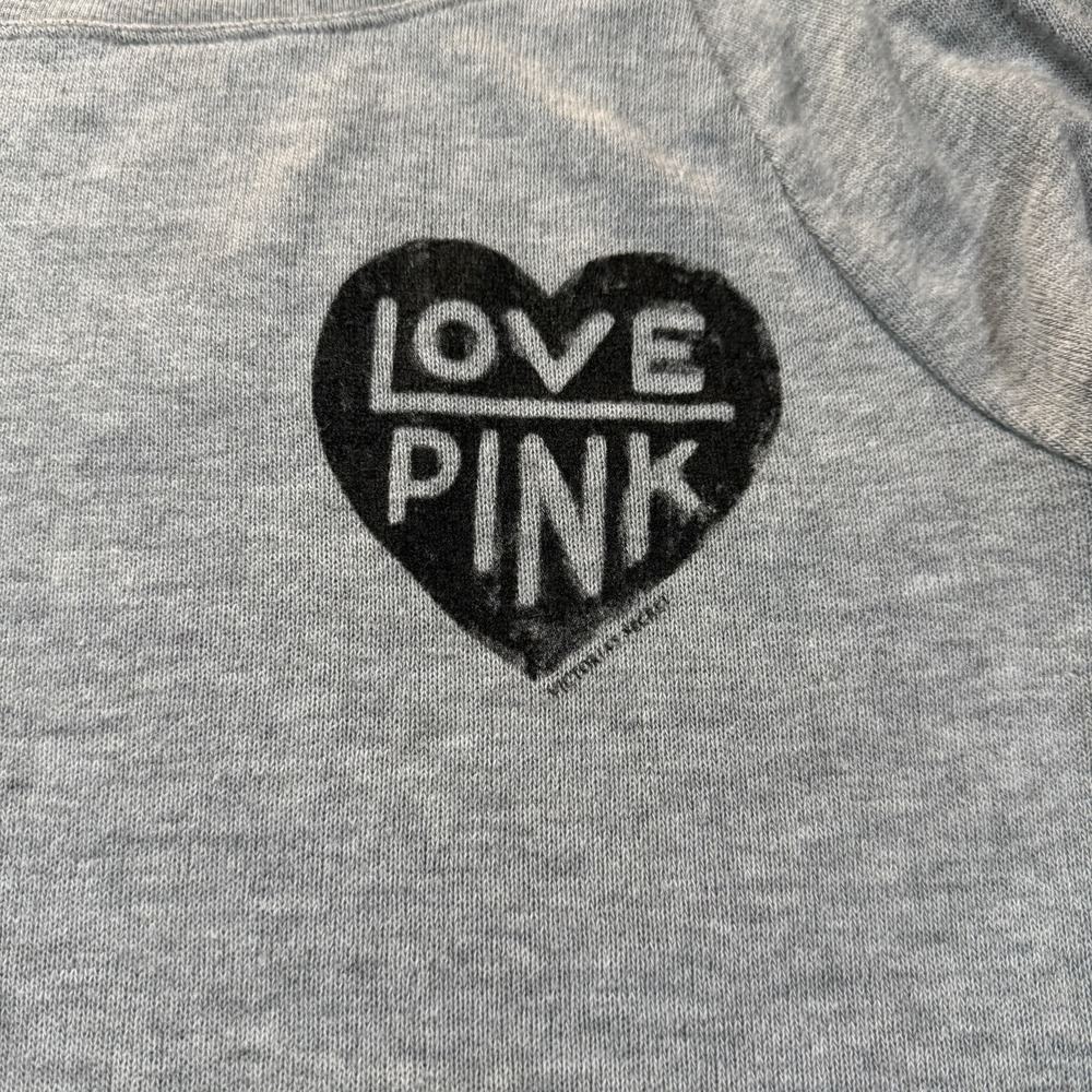 Love PINK Women's Gray Cropped Sweatshirt S Heart Logo Raglan Pullover - Picture 4 of 7